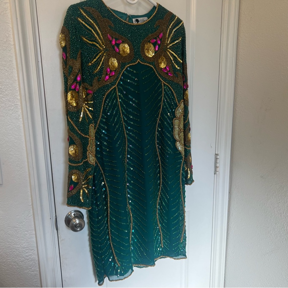 Essence by Mail vintage Green/Gold Sequin Dress